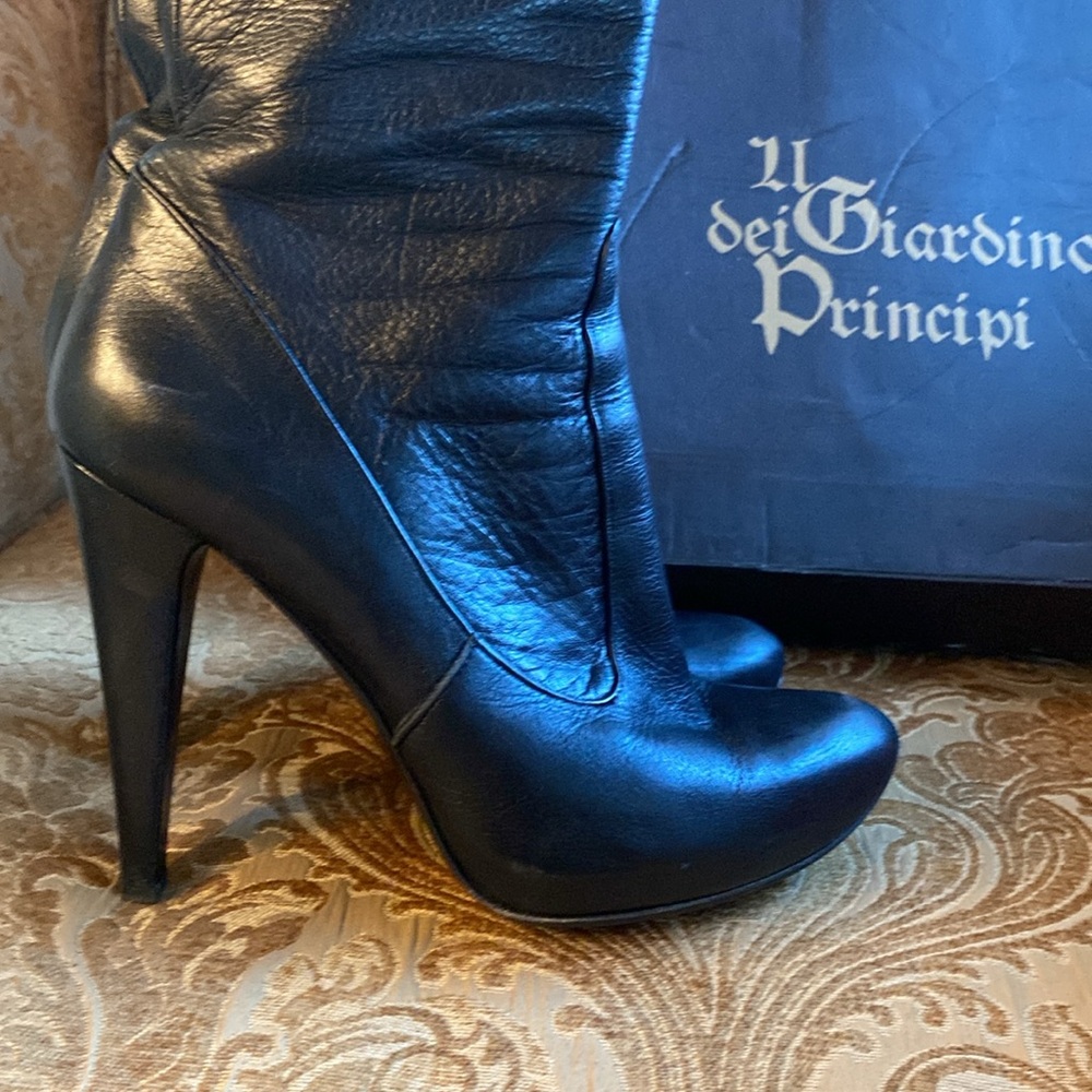 Over The Knee Leather Boots High Heels Giardino Principi Italian Size 8 - Picture 5 of 8
